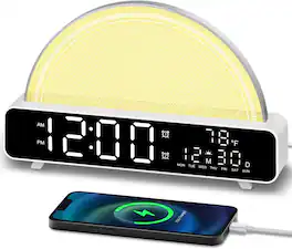 Stamp n Camp - Sunrise Alarm Clock Wake Up Light with Simulation Noise Machine Touch Control Bedside Lamps Colors Atmosphere 13 - White