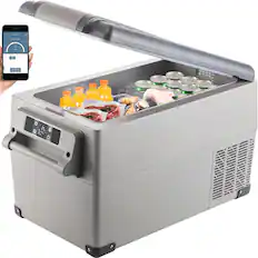 Front. VEVOR - Portable Refrigerator 37 Quart(35 Liter),12 Volt Refrigerator App Control(-4℉~68℉), Car Refrigerator Dual Zone - Black+Gray.