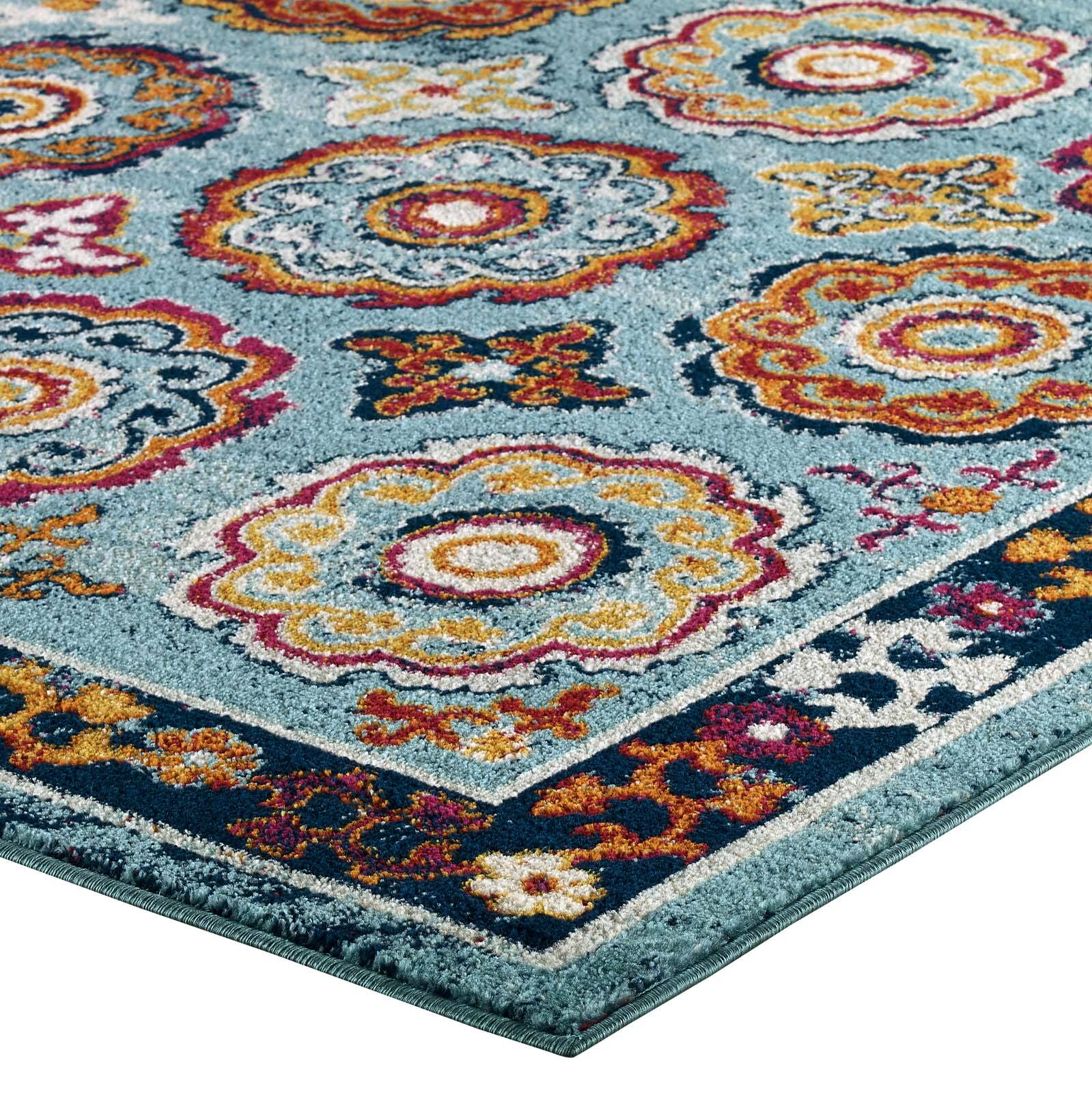 Alt View 3. Modway - Entourage Odile Distressed Floral Moroccan Trellis Area Rug - Blue Red Orange Yellow.