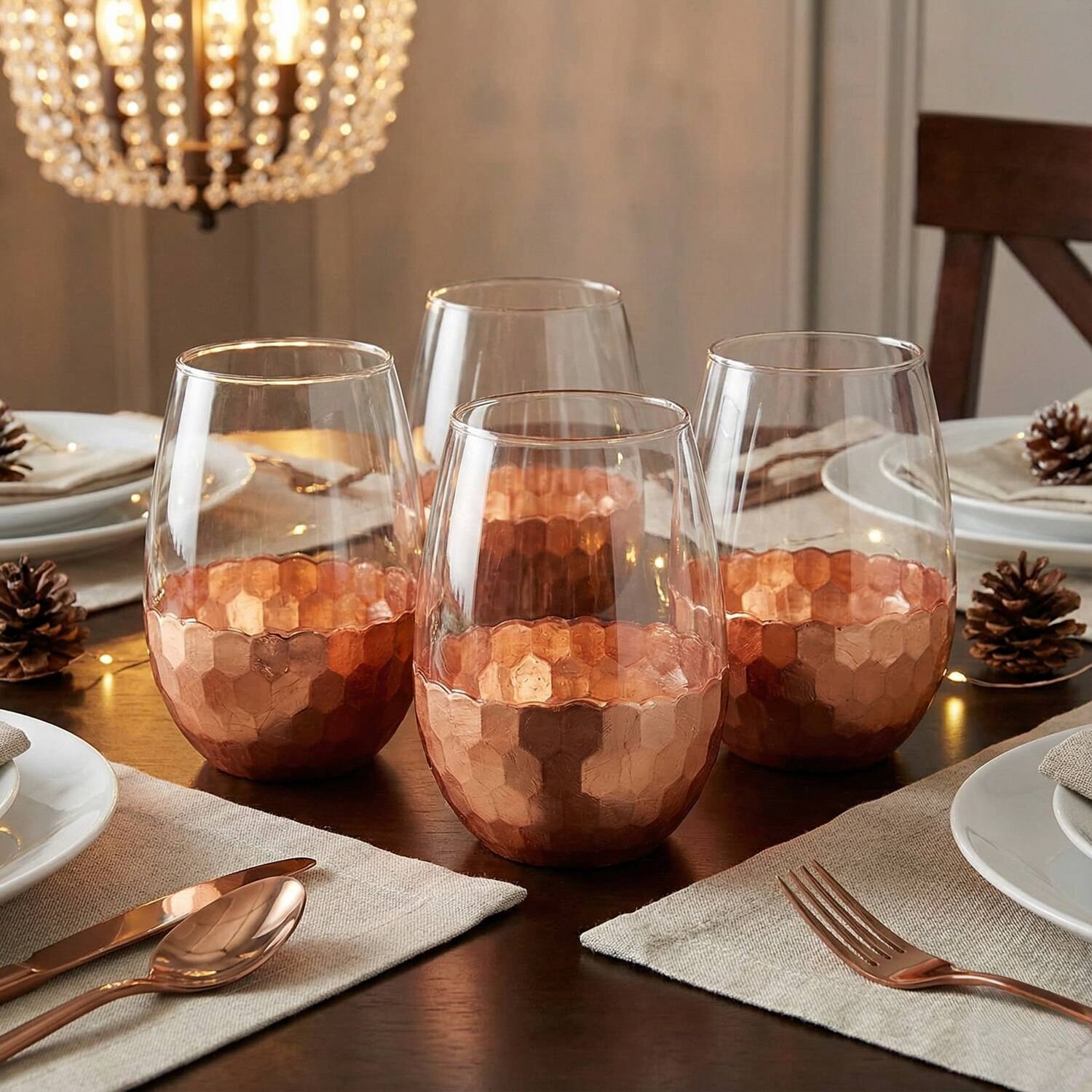 Angle. American Atelier - Daphne Copper Set of 4 Stemless Glasses 20OZ. - Copper.
