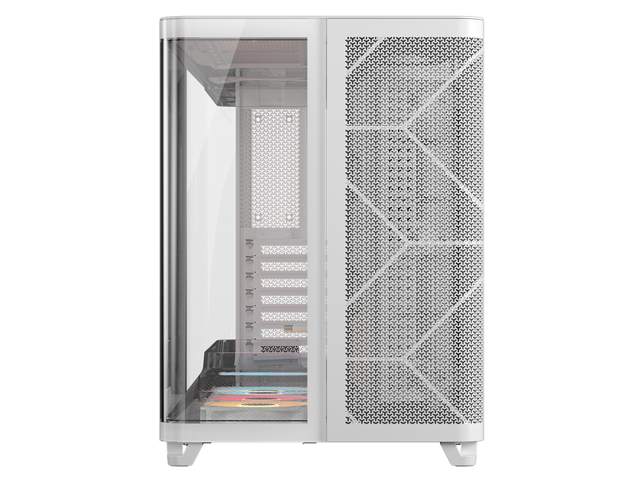Alt View 1. CORSAIR - Corsair AIR 5400 RS-R ARGB Triple Chamber Mid-Tower Case - White, 3x Pre-Installed ARGB Fans, BTF Design - White.