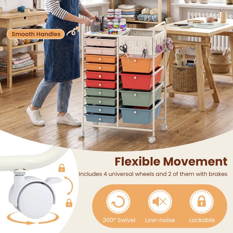 Smooth Handles  
Flexible Movement  
Includes 4 universal wheels and 2 of them with brakes  
360° Swivel  
Low-noise  
Lockable