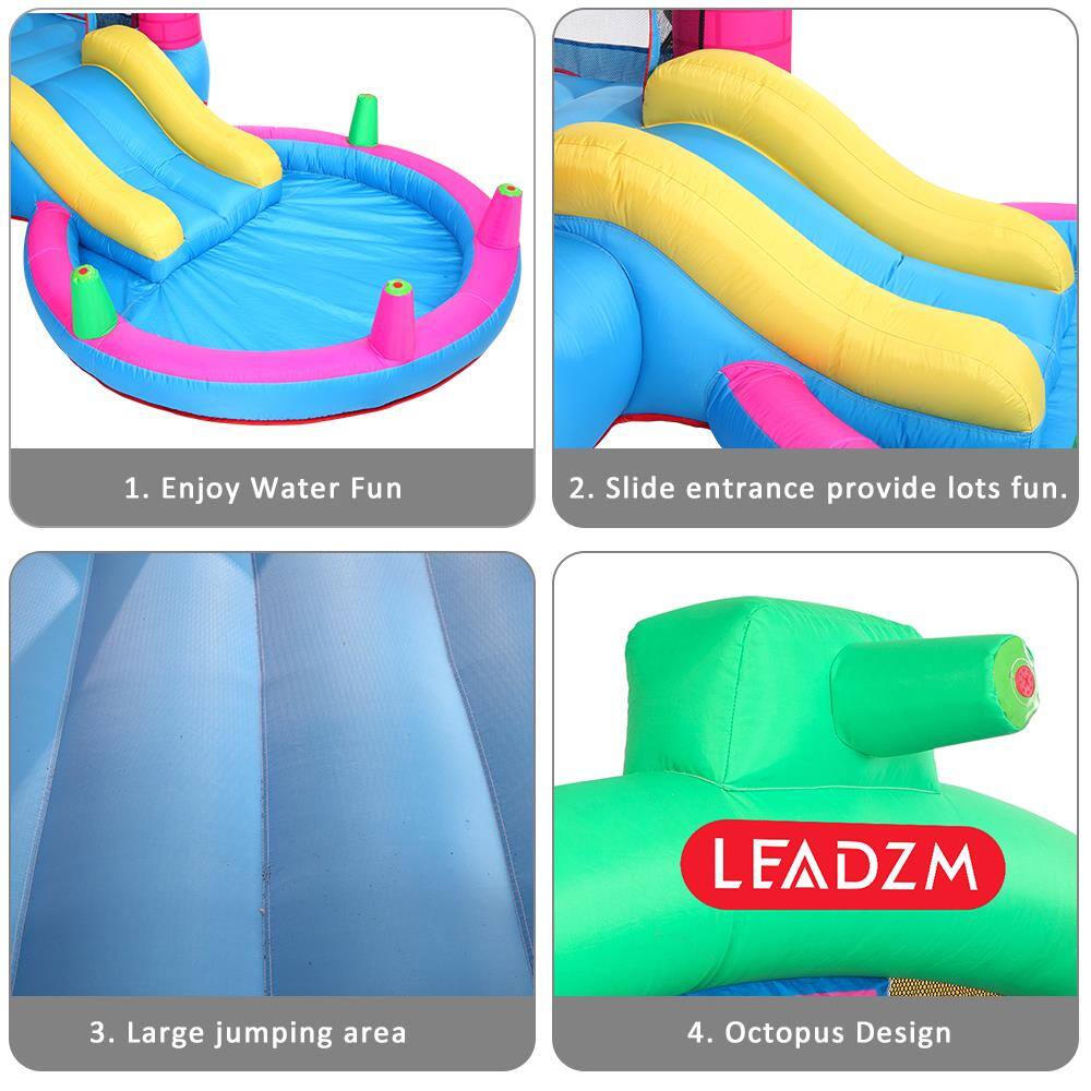 1. Enjoy Water Fun  
2. Slide entrance provides lots of fun.  
3. Large jumping area  
4. Octopus Design