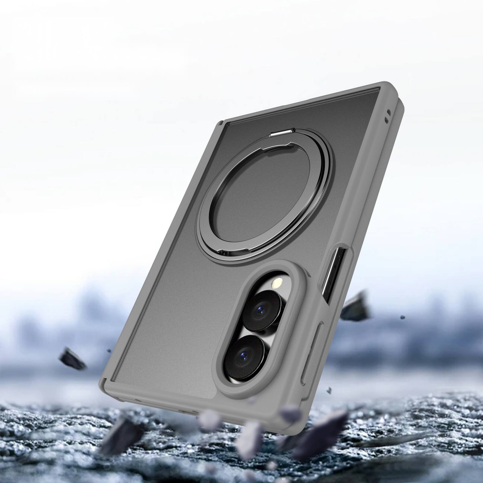 Alt View 2. Dteck - Shockproof Case for Samsung Galaxy Z Fold8 with Ring Stand, Magnetic PC Cover Built in Screen Film and Hinge Protection - Gray.