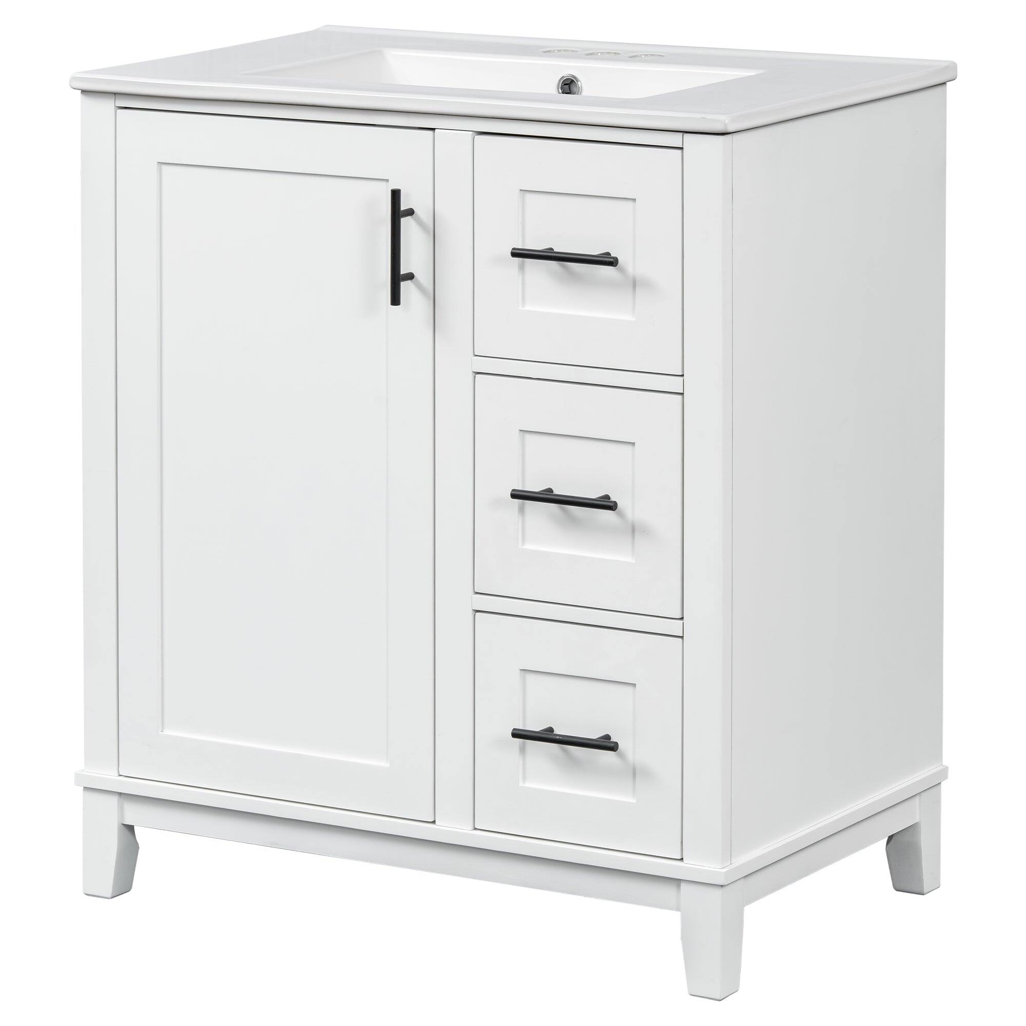 Angle. Boyel Living - 30 Inch Modern Bathroom Vanity with Ceramic Sink Solid Wood Frame and Soft Close Storage - White.