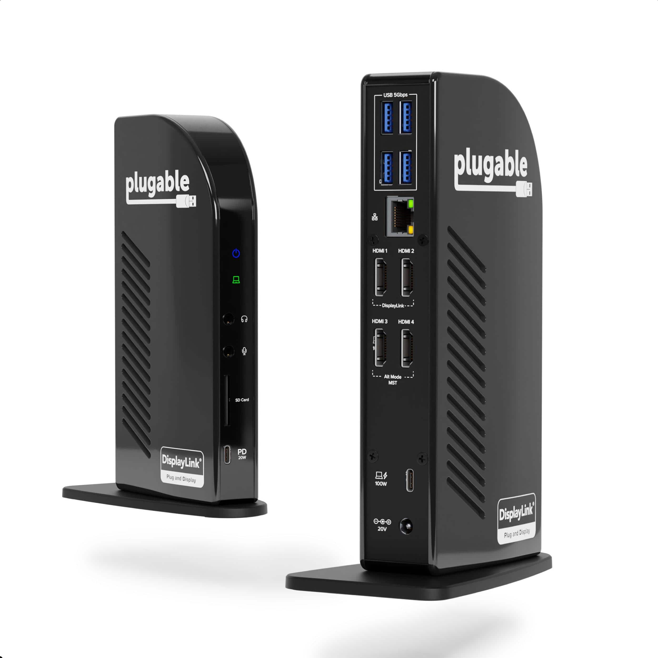 Plugable - 14-in-1 USB C Docking Station with 4x HDMI Displays - Quad Dock with 100W Charging - TAA Compliant - Black