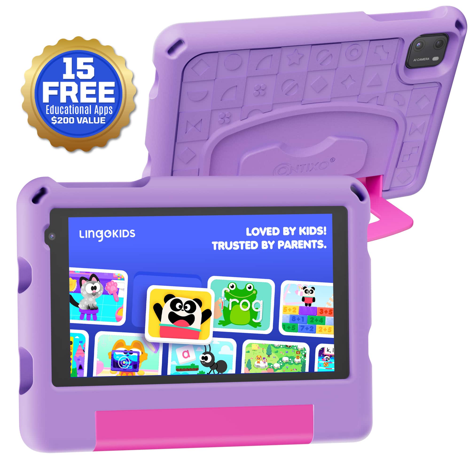 Contixo - A7 7" Educational Kids Tablet with Epic! and Lingokids 32GB with Parental Controls & Kid-Proof Case - Purple