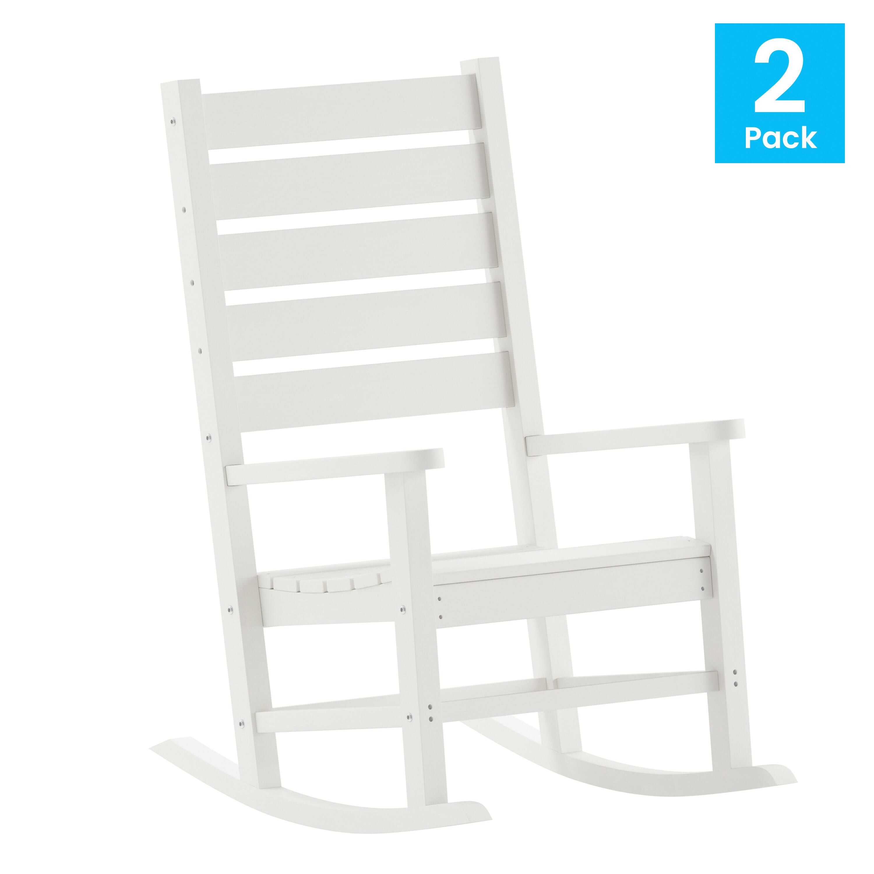 Alt View 1. Emma + Oliver - Florian Set of 2 Contemporary Rocking Chairs, All-Weather HDPE Indoor/Outdoor Rockers - White.