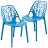 LeisureMod - Cornelia 2-Pieces Stackable Plastic Dining Chair with Non-Slip Floor Protectors and Fully Assembled - Solid Blue