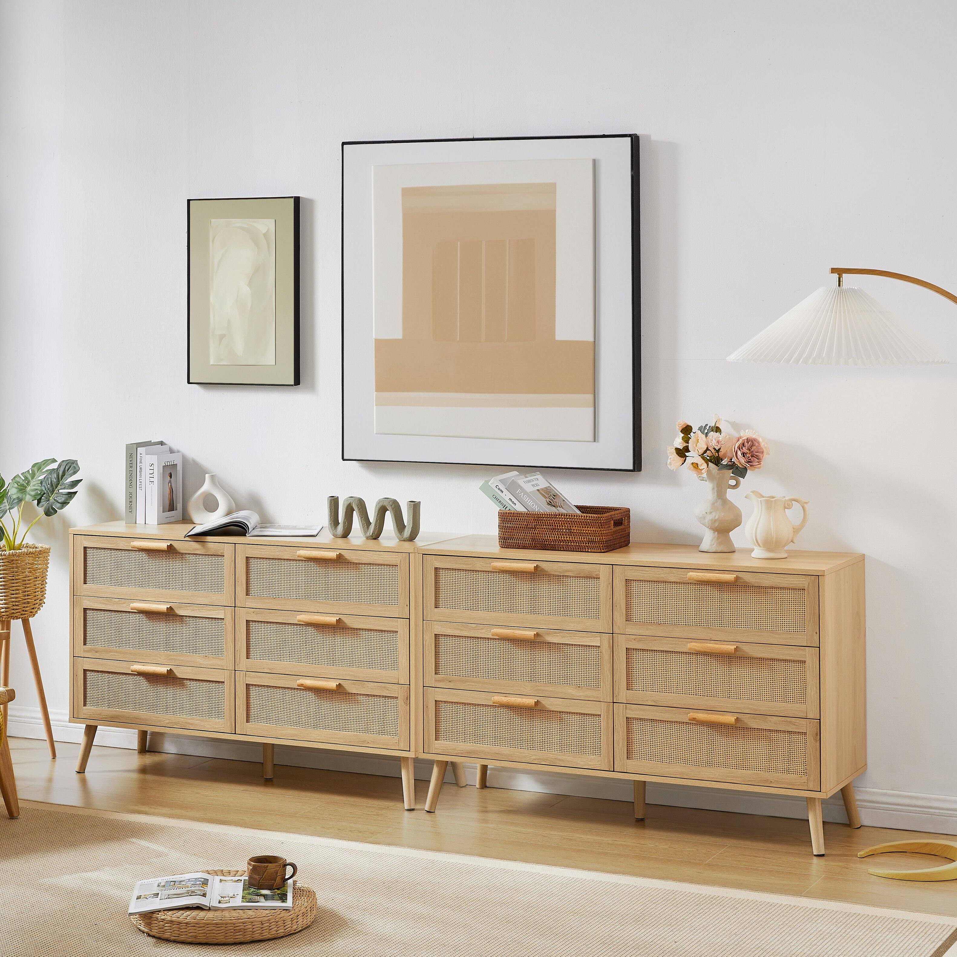 Alt View 5. Ecooso - 47.2" W Rattan 6-Drawer Dresser for Bedroom/Living Room/Entryway - Natural.