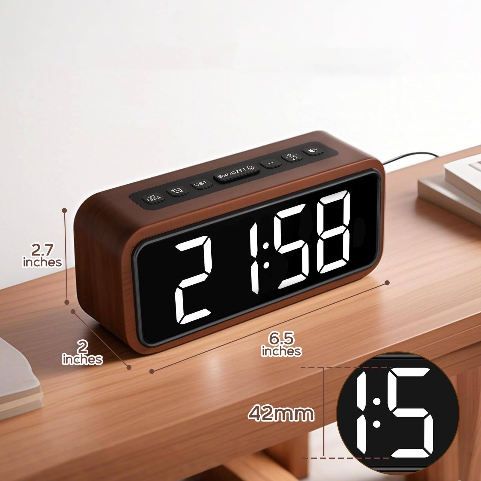 Alt View 1. Dazzed Corner - Wooden Alarm Clock,Digital Plug-in Clock - Wood.