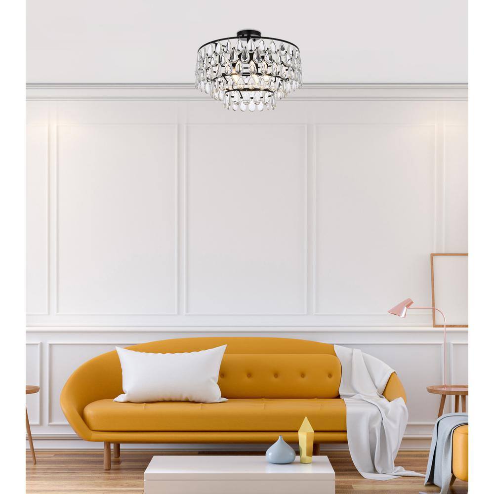 Angle. Elegant Lighting - Mila 20 inch flush mount in black - Black.