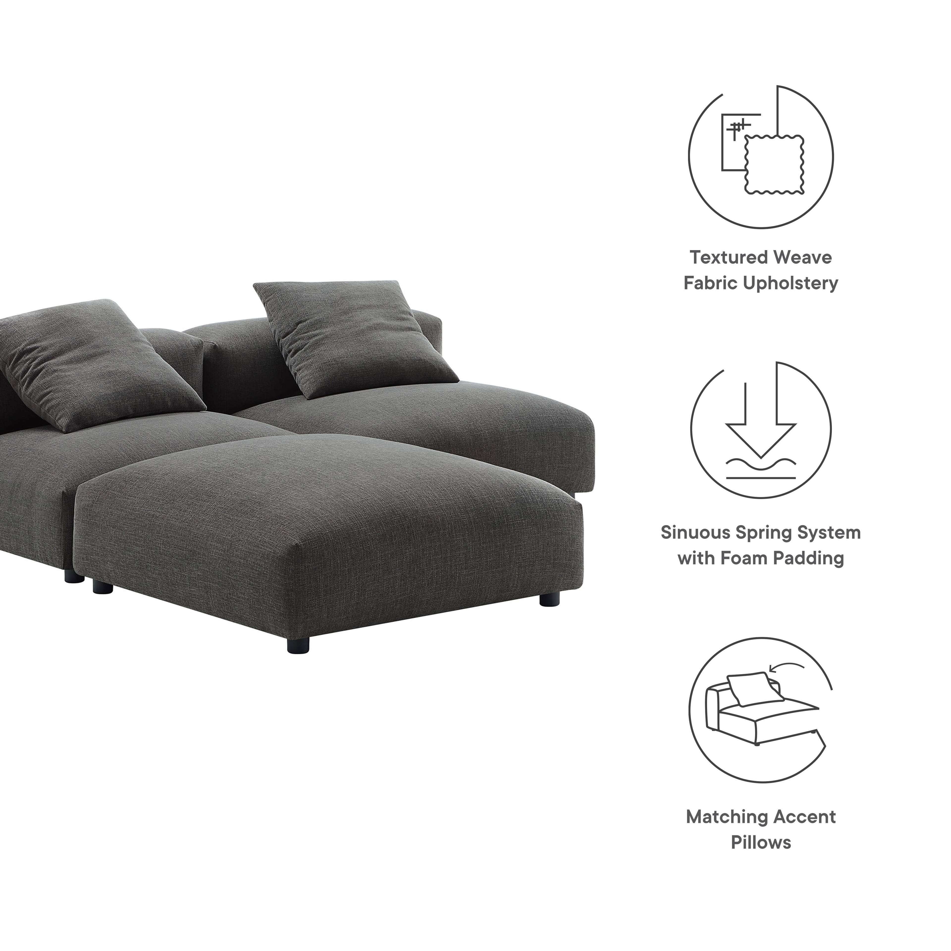 Textured Weave Fabric Upholstery  
Sinuous Spring System with Foam Padding  
Matching Accent Pillows