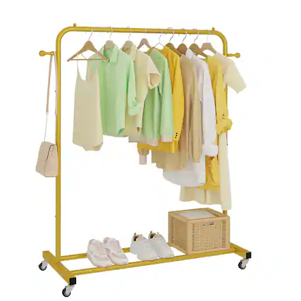 Front. ThinkLink Electronic - Clothing Rack On Wheels With Storage Shelf & Sturdy Metal Frame Retail For Hanging Clothes Coats Skirts - Gold.