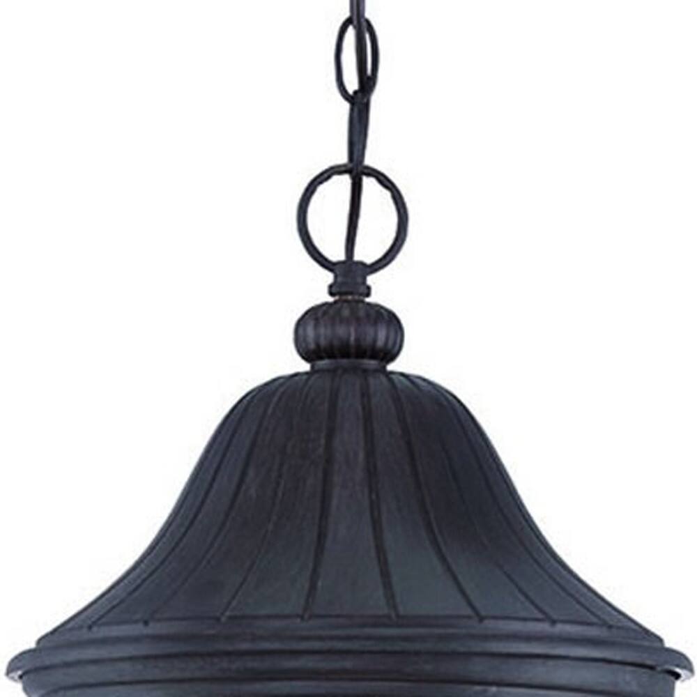 Back. Hivvago - Hivvago XL Three Light Matte Black Leaf Detail Hanging Light - Black.