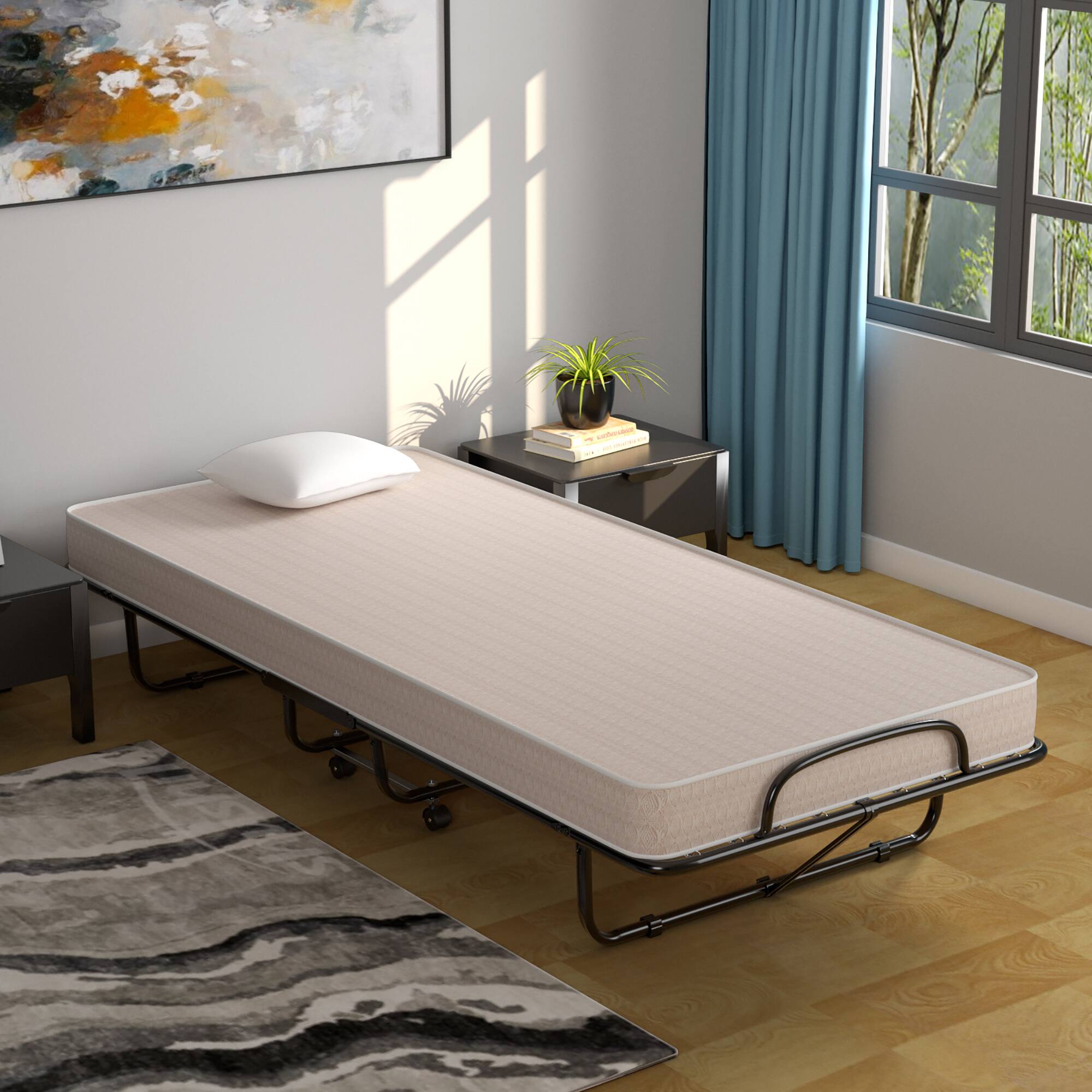 Alt View 4. Gymax - Gymax Folding Bed with Mattress Portable Rollaway Guest Cot Memory Foam Made in Italy Beige - Beige.