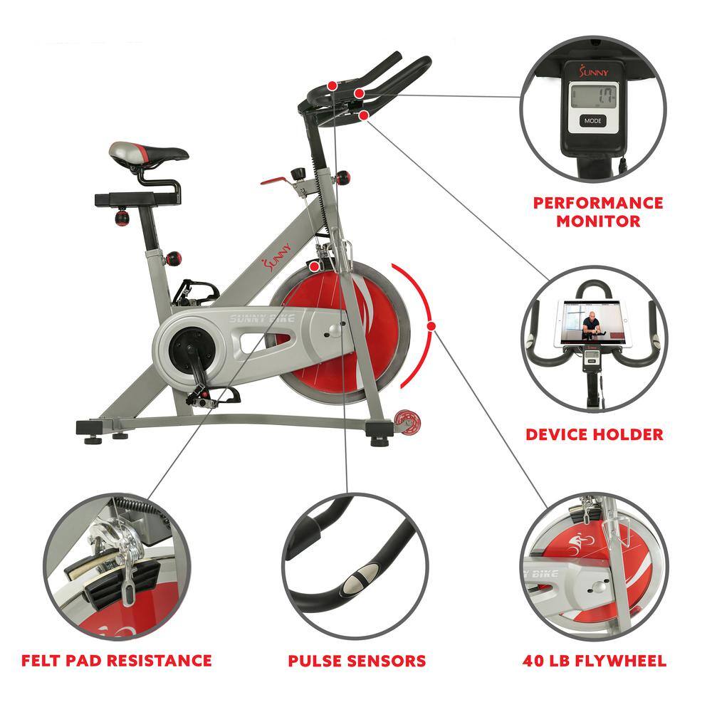 Sunny in Mooe Sunny Performance Monitor Sunny Te Device Holder Bike Felt Pad Resistance Pulse Sensors 40 Lb Flywheel