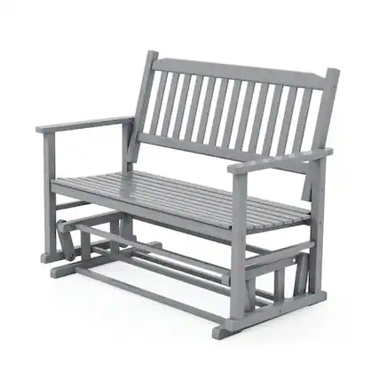 Front. Pefilos - 2 Seats Outdoor Glider Bench with Armrests and Slatted Seat, Outdoor Seating & Patio Chair for Outdoor as Garden, Yard - Gray.