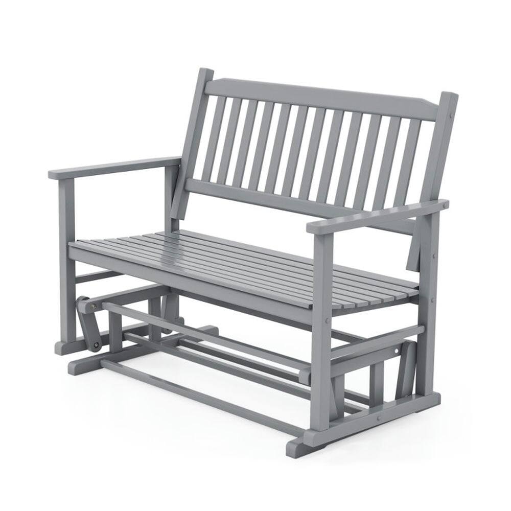 Front. Pefilos - 2 Seats Outdoor Glider Bench with Armrests and Slatted Seat, Outdoor Seating & Patio Chair for Outdoor as Garden, Yard - Gray.