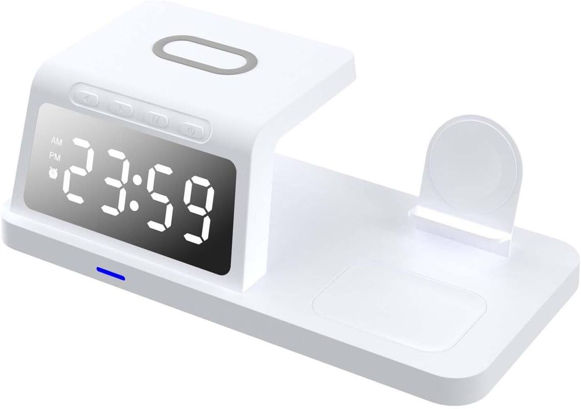 Front. RISOKEYS - RISOKEYS 4-in-1 Wireless Charger - 15W Fast Charging Dock for Phone, Earbuds, Watch, and Clock.