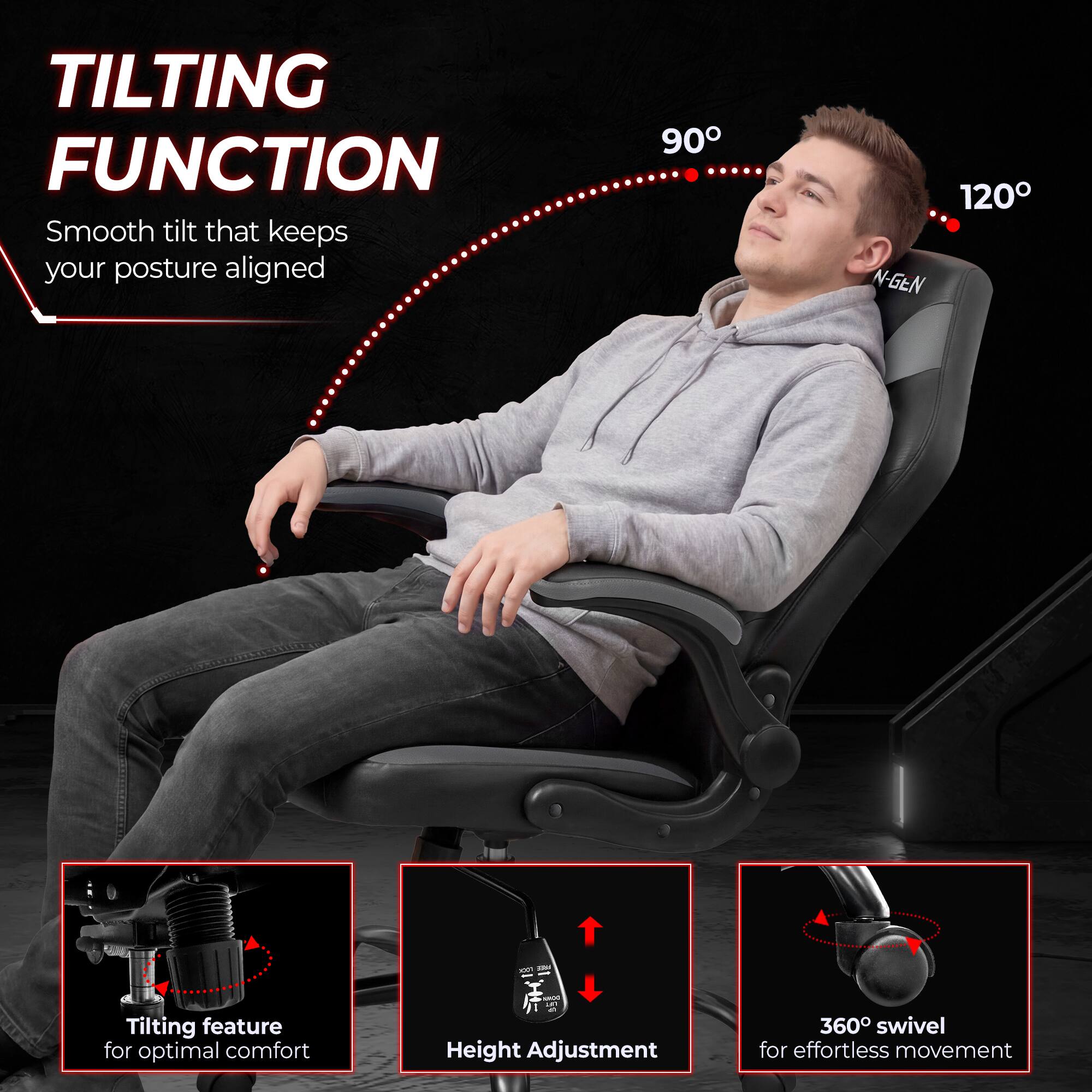 TILTING FUNCTION  
Smooth tilt that keeps your posture aligned  
90°  
120°  
N-GEN  
1001 PAGE  
Tilting feature for optimal comfort  
DONA LIFT di Height Adjustment  
360° swivel for effortless movement