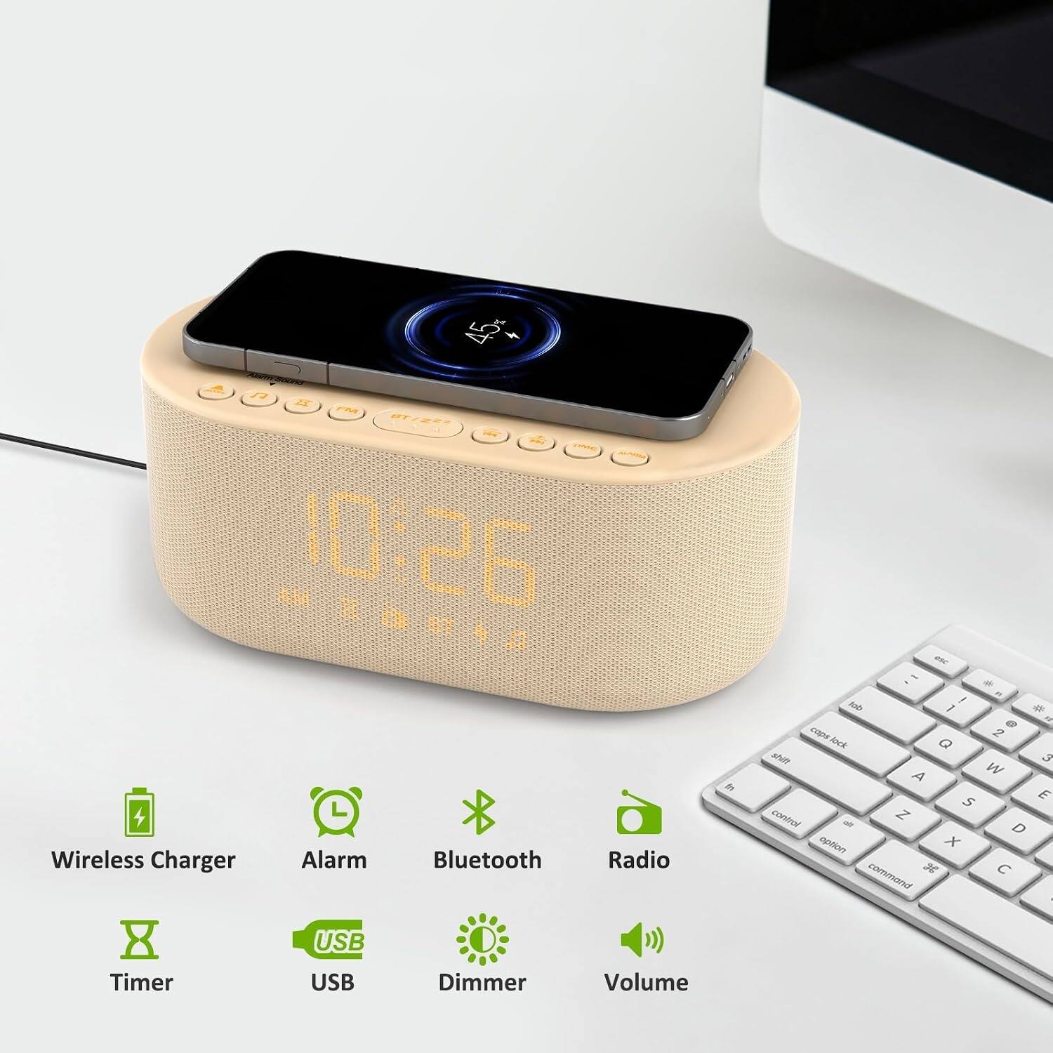3G 45%

FM
Wireless Charger
Alarm
Bluetooth
Radio
fn
esc - * n ! dot I * @ R capslock 2 lock Q shift 3 A W E S control Z the D option X command H C
Timer
USB USB
Dimmer
Volume