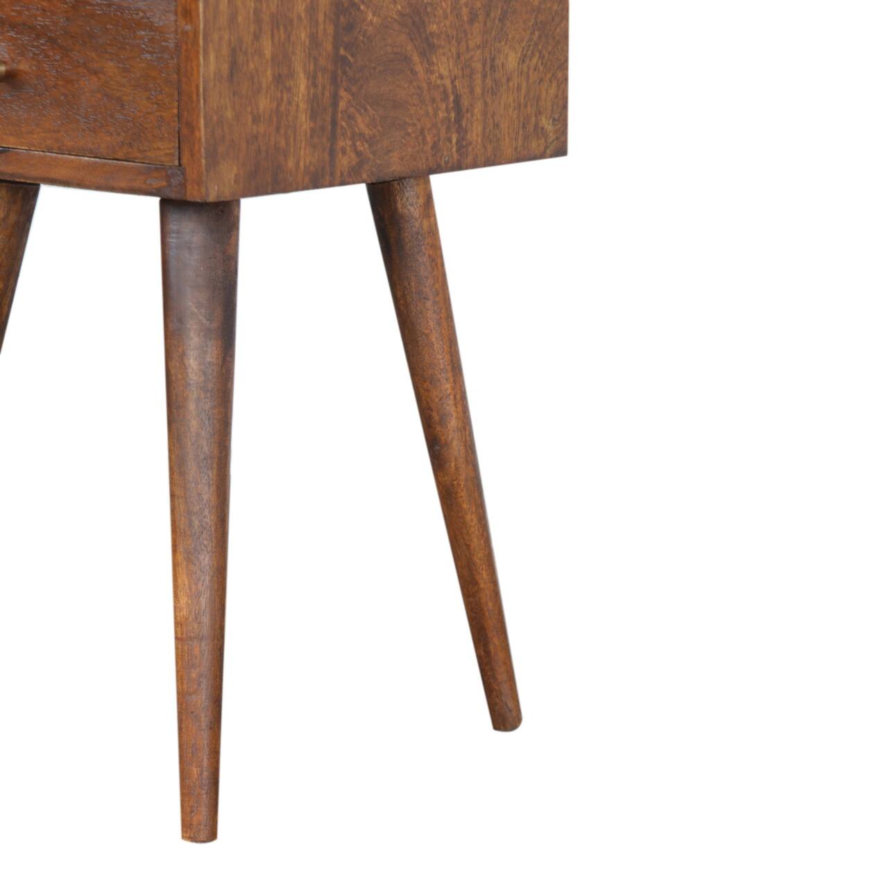 Alt View 4. Artisan Furniture - Artisan Furniture Solid Wood Mini Chestnut Nightstand, 1 drawer, 1 Open Slot, Nordic legs, Dark Brown - Chestnut.