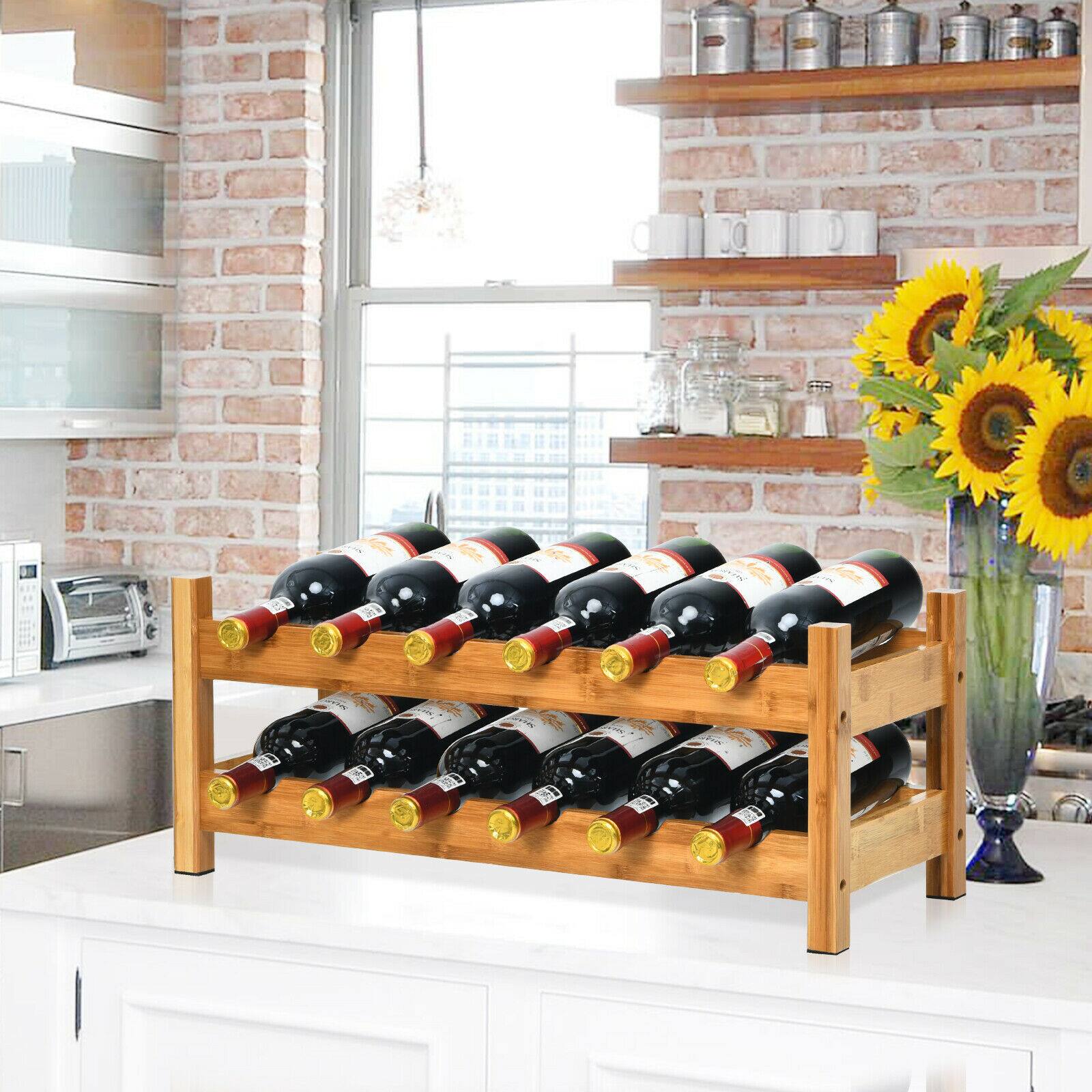 Alt View 1. Gymax - Gymax 2-Tier Bamboo Wine Rack 12 Bottles Display Storage Shelf Holder Kitchen Natural - Natural.