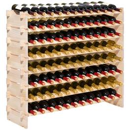 VEVOR - 96 Bottle Stackable Modular Wine Rack, 8-Tier Wine Bottle Holder,Solid Wood Floor Freestanding Wine Storage Rack - Natural wood