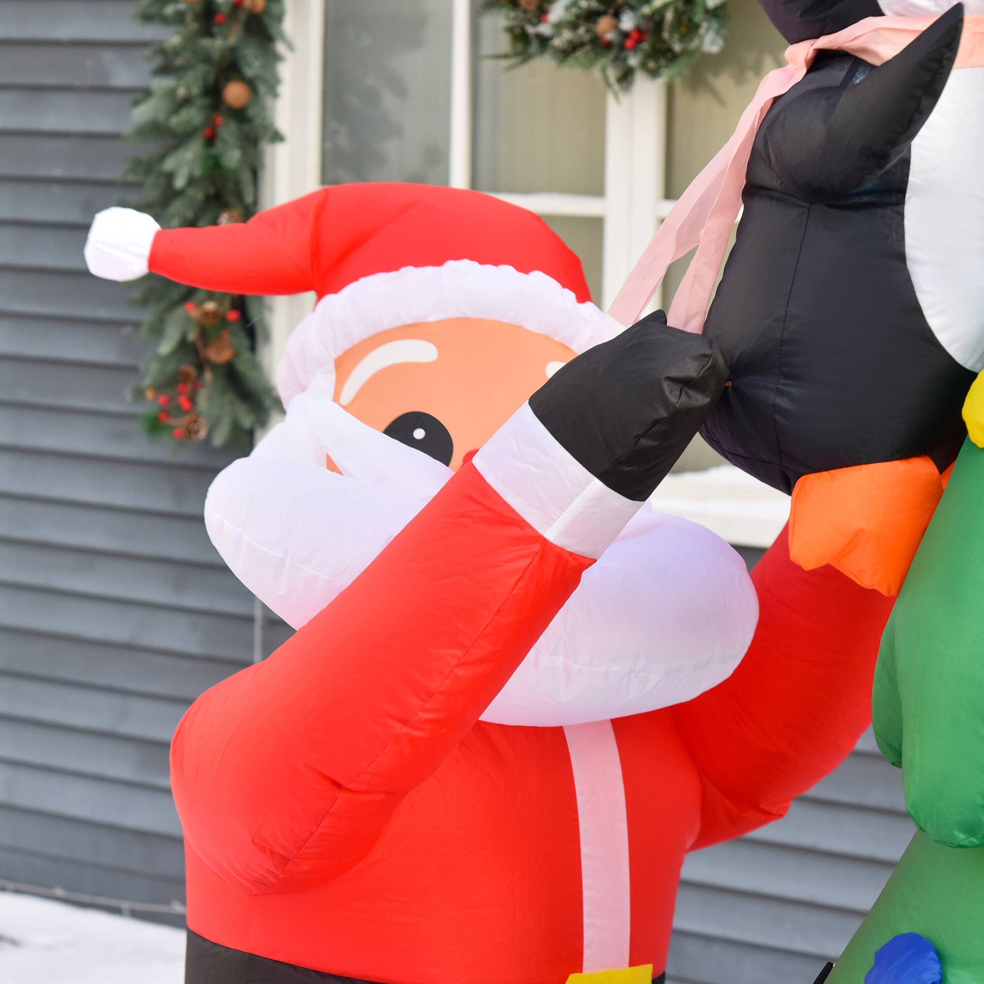 Alt View 8. Homcom - 6ft Inflatable Christmas Tree with Santa & Penguin, Outdoor Blow-Up Yard Decor, LED Lights - Green.