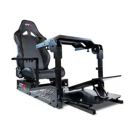 Front. GTR Simulator - GTR Simulator GTA Pro Racing Cockpit – Direct-Drive Ready, Fully Adjustable Steel Frame – Silver Frame / Black Seat - Silver.
