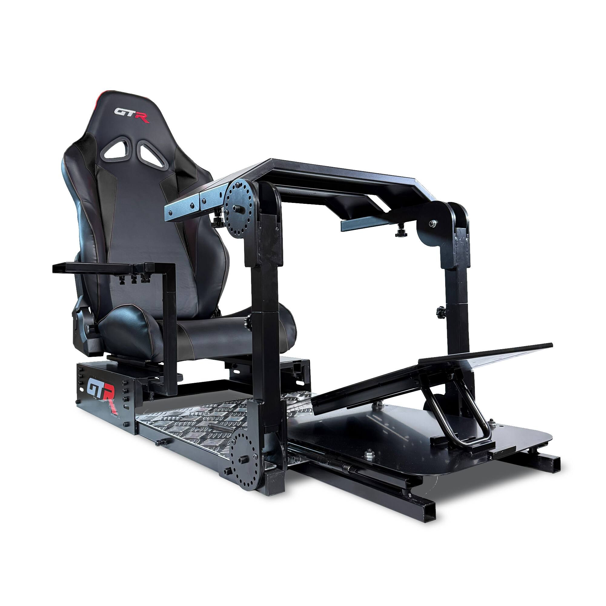 Front. GTR Simulator - GTR Simulator GTA Pro Racing Cockpit – Direct-Drive Ready, Fully Adjustable Steel Frame – Silver Frame / Black Seat - Silver.