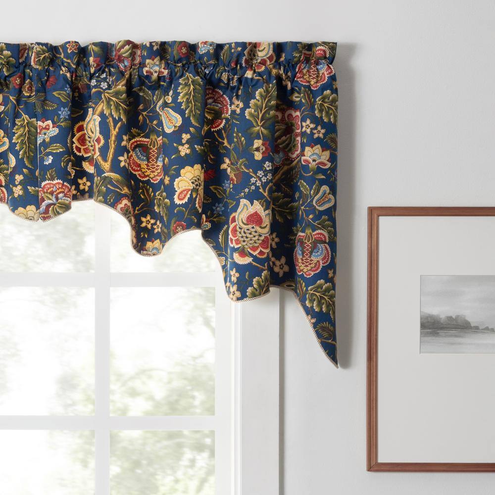 Left. Ellis Curtain - Ellis Curtain Regency Swag Shaped 3" Rod Pocket Valances for Windows 100" x 30" Navy - Navy.