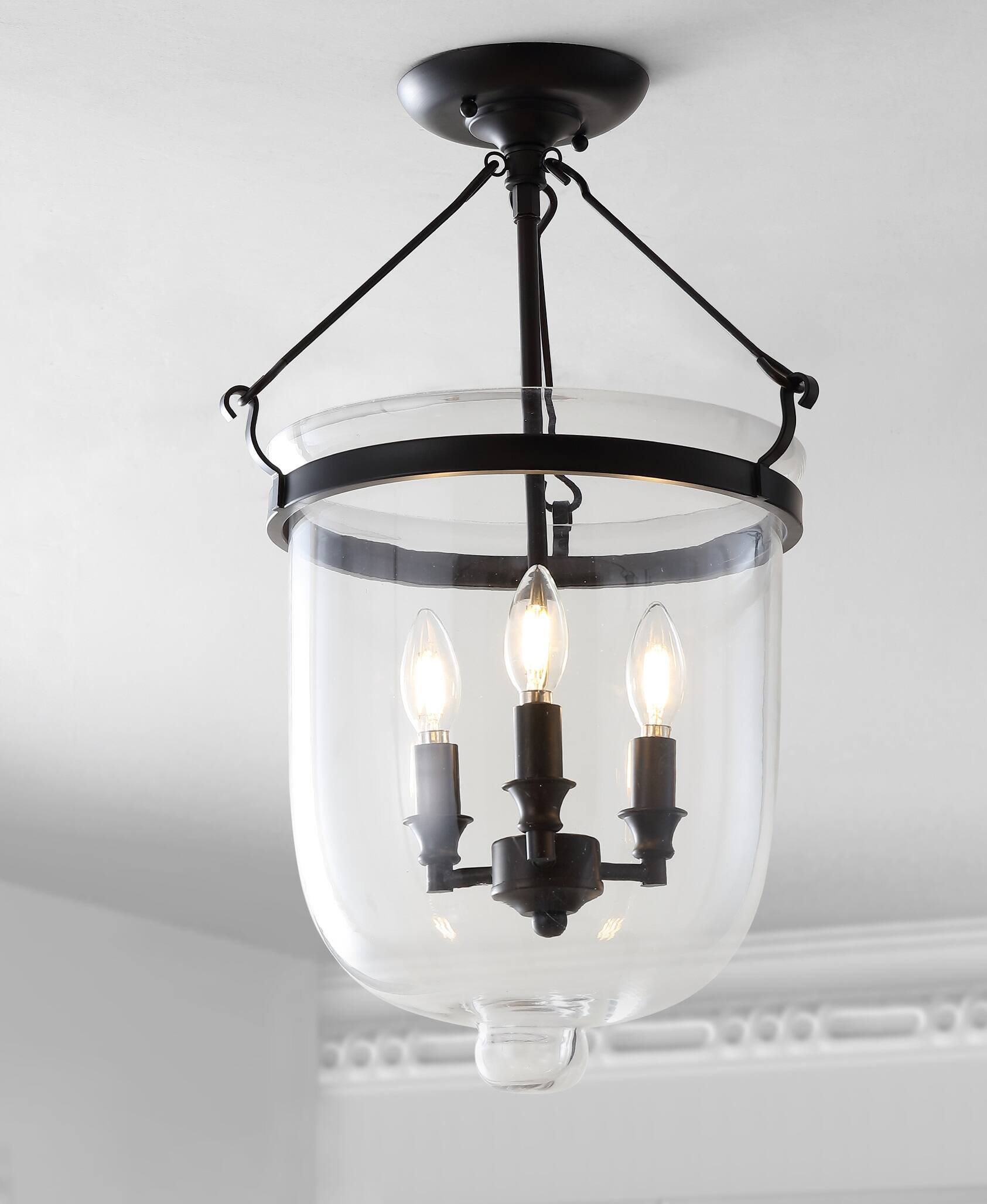 Alt View 1. Jonathan Y - Charlotte 14.5" Metal/Glass LED Semi-Flush Mount, Oil Rubbed Bronze - Oil Rubbed Bronze.