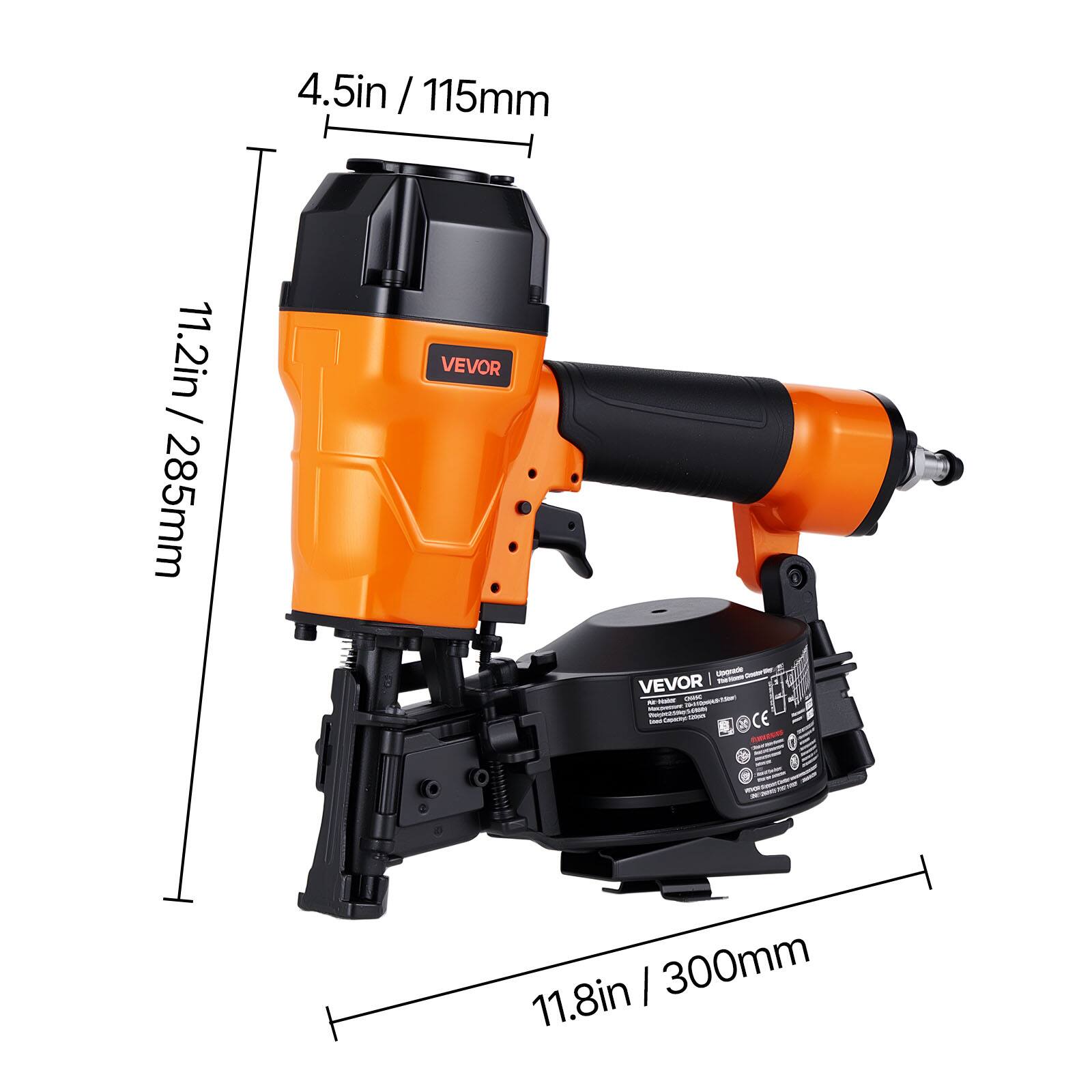 4.5in / 115mm  
11.2in / 285mm  
VEVOR  
11.8in / 300mm