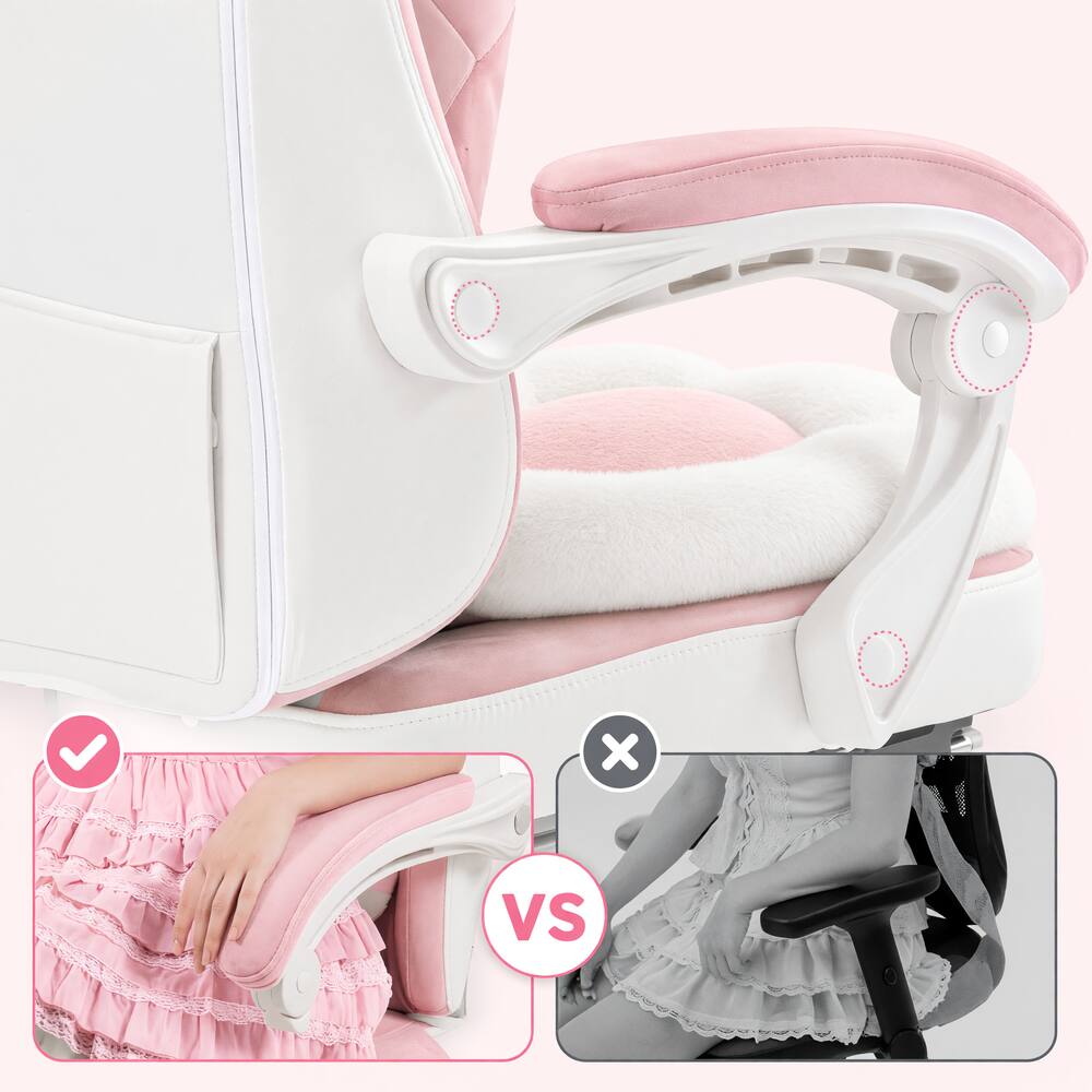 Back. Dowinx - Cute Gaming Chair with Cat Ears and Paw Lumbar Seat Cushion, Ergonomic Computer Chair with Footrest & Headrest - Pink.