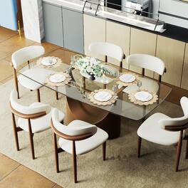POVISON - 71" Modern Glass Long Dining Table for 6, Glass for Kitchen, Bronze Stainless Steel Pedestal Kitchen Table - Transparent