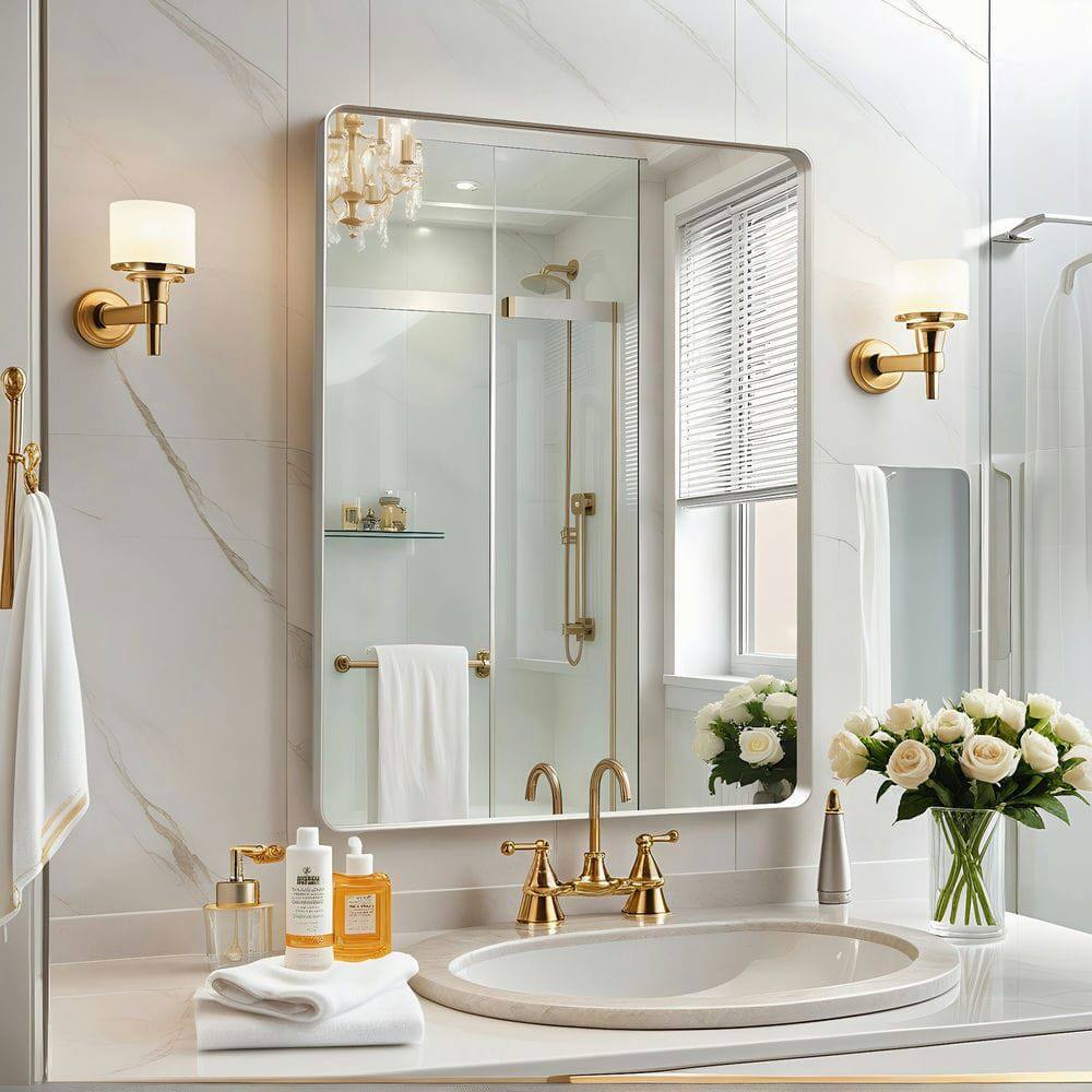 Kadyn - 32x24 Inch Rectangle Wall Mirror with Rounded Corners and Silver Metal Frame - Silver