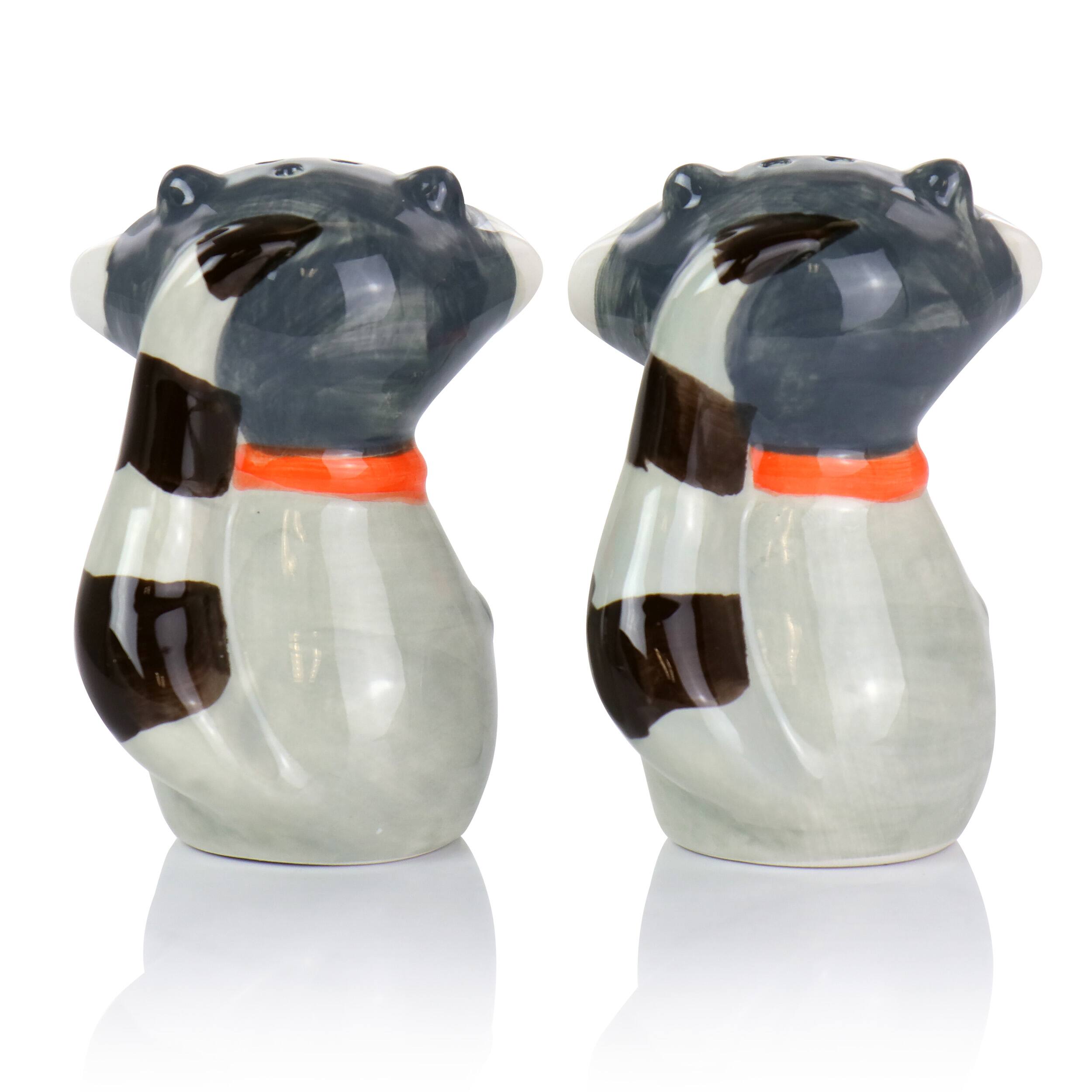 Alt View 2. Gibson - Gibson Home Woodland Raccoon 2 Piece Hard Dolomite Salt and Pepper Set - Grey.