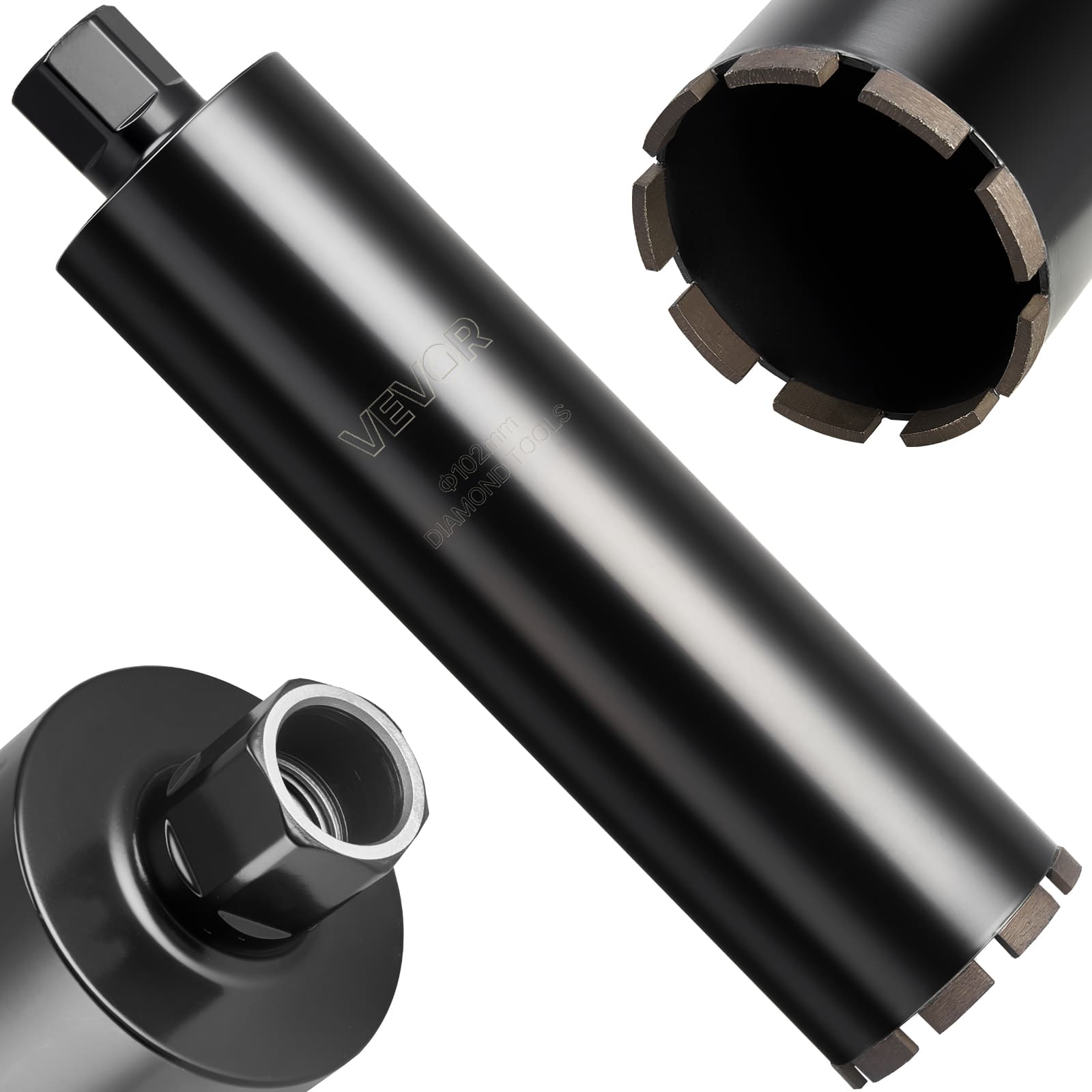 VEVOR - Core Drill Bit, 4 inch Diameter, 14 inch Drilling Depth, 1-1/4 in-7 Internal Thread, High-Precision Welding Technology - Black
