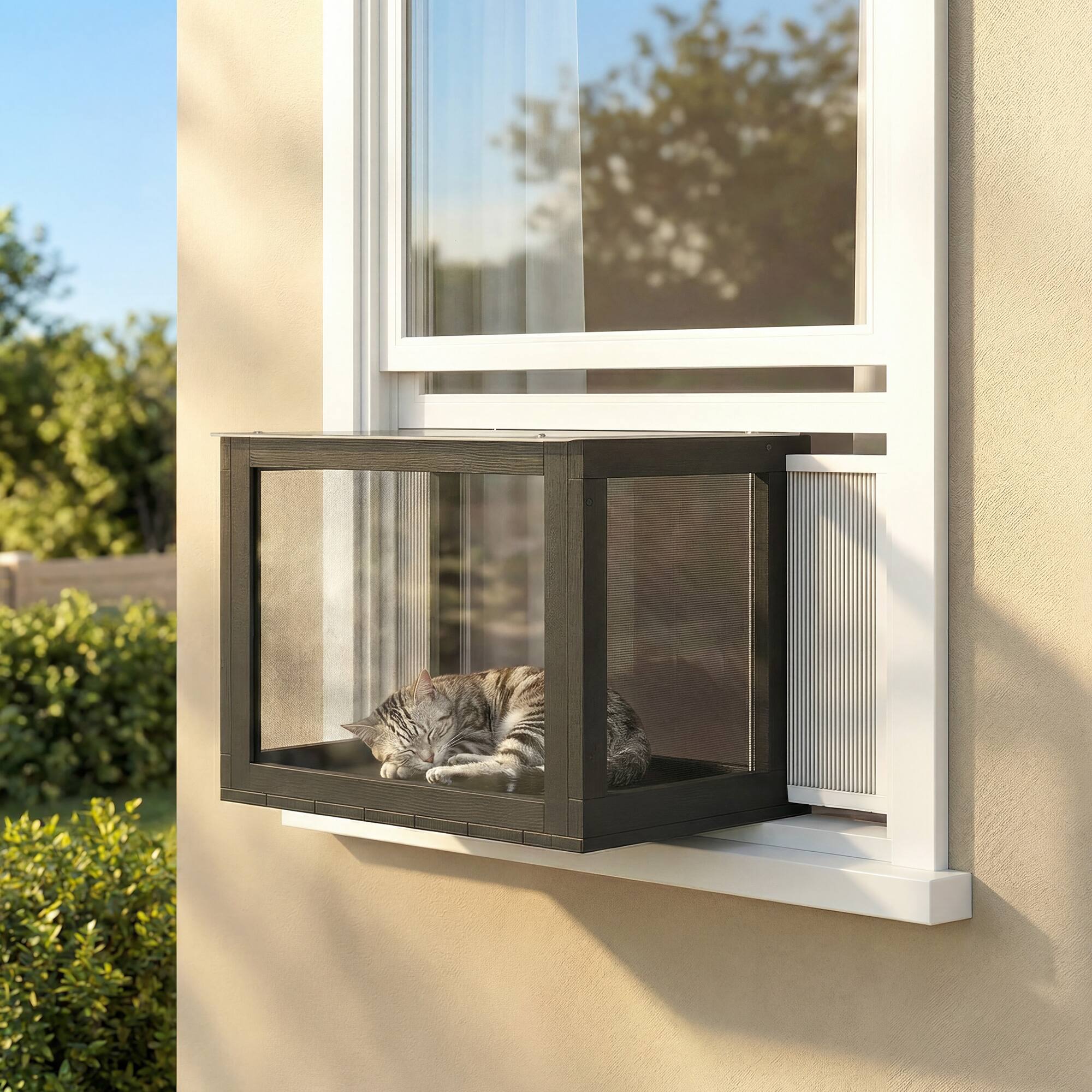 Alt View 7. Pawhut - Outdoor Cat Enclosure 25"–41" Outdoor Cat House for Sunbathing - Black.