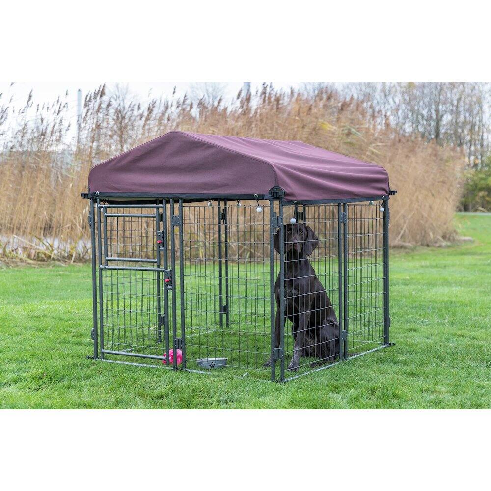 Left. TRIXIE - Deluxe Outdoor Dog Kennel - Black/Burgundy.
