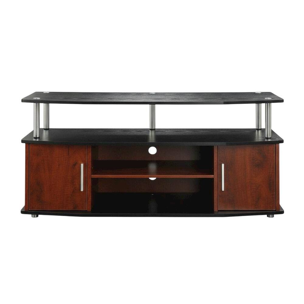 Angle. FurniFact - Cherry/Black TV Stand with Cabinets and Shelves for 55-Inch TVs - Multi.