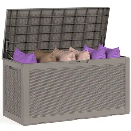 Front. Sersper - Sersper 100 Gallon Resin Deck Box for Patio Furniture, Garden Tools, Pool Supplies, Waterproof, Lockable, Light Gray - Gray.