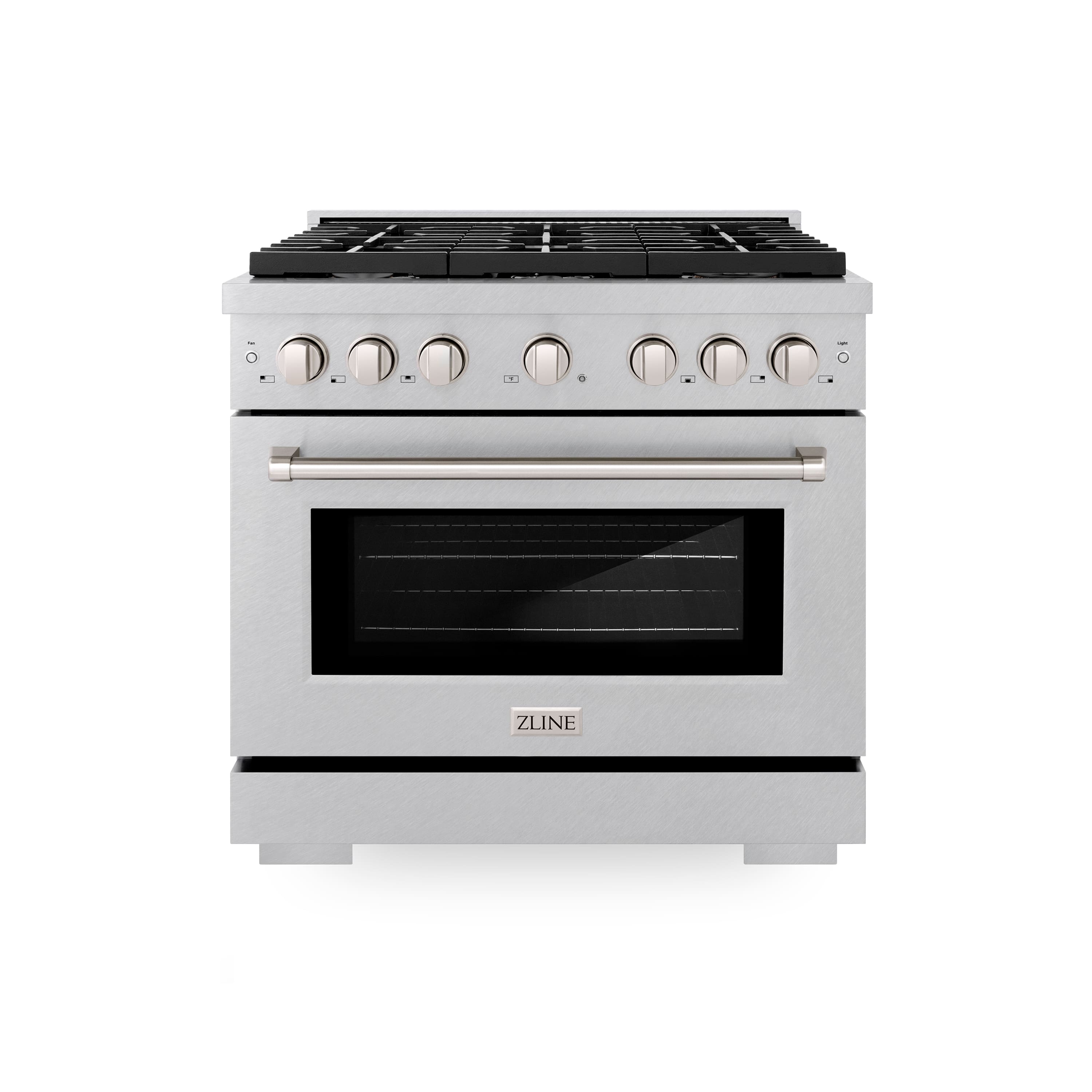 Front. ZLINE - ZLINE 36 in. Paramount Dual Fuel Satin Steel Range w/ 6 Brass Burners & Convection Oven (SDRS-BR-36) - Stainless Steel.