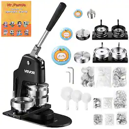 VEVOR - Button Maker Machine 1.25"/2.25"/3"(32/58/75 mm) 3-in-1 Pin Maker, with 300pcs Button Parts, Circle Cutter, Magic Book - Black;Silver