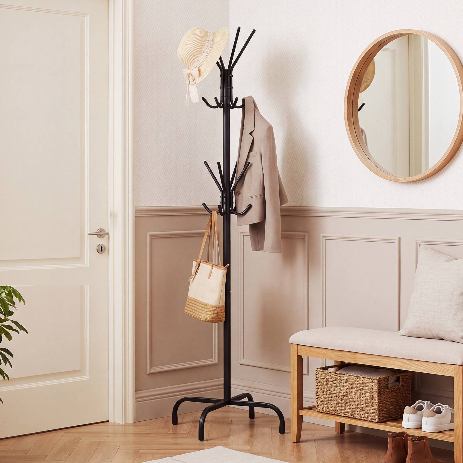 Costway Freestanding Metal Coat Rack with 16 Hooks, 4 Leg Base ...
