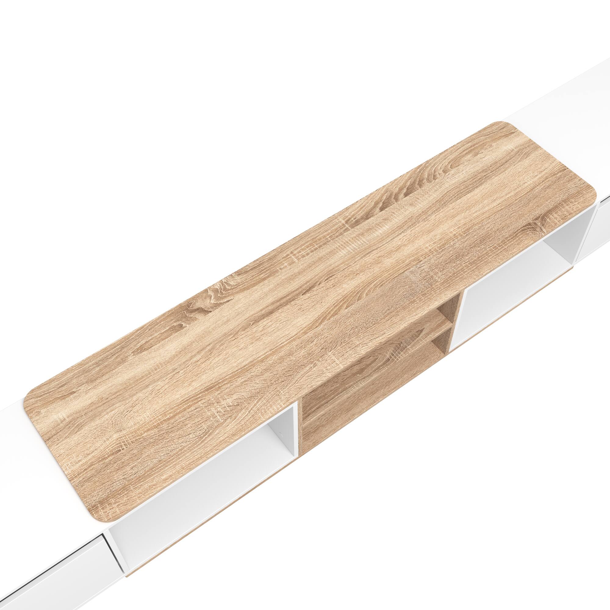 Alt View 1. Famapy - Extendable TV Stand, Modern Entertainment Center with Drawers, Open Shelves and Cable Management - White & Light Oak.