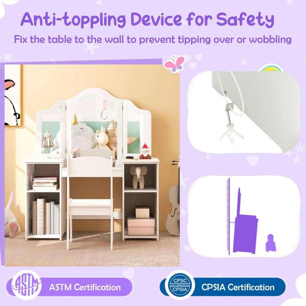 Anti-toppling Device for Safety  
Fix the table to the wall to prevent tipping over or wobbling  

ASTM Certification  
CPSIA Certification