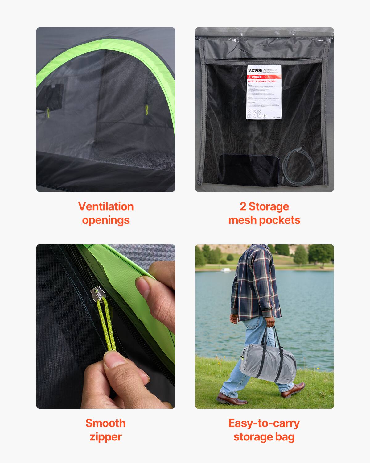 VEVOR a ARKR - . adidadda FROTN : X & K Ventilation openings 2 Storage mesh pockets Smooth zipper Easy-to-carry storage bag